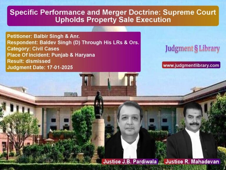 Specific Performance and Merger Doctrine: Supreme Court Upholds Property Sale Execution image for SC Judgment dated 17-01-2025 in the case of Balbir Singh & Anr. vs Baldev Singh (D) Through His L