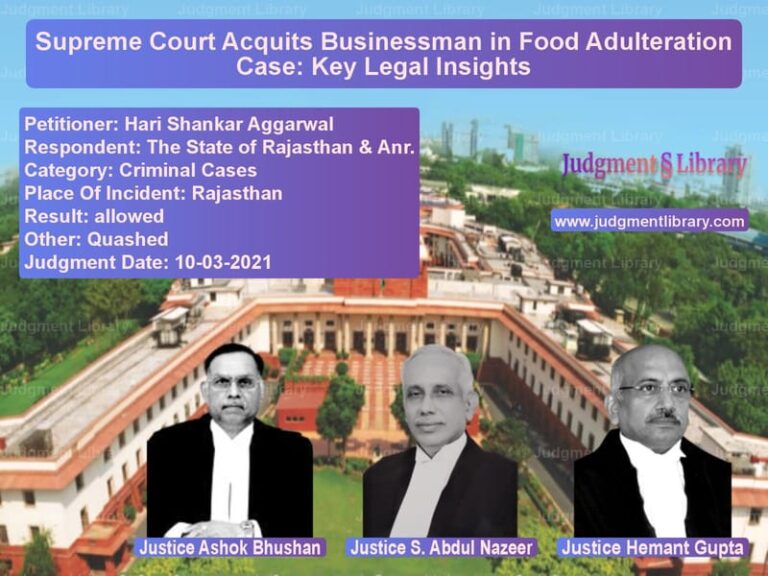 Supreme Court Acquits Businessman in Food Adulteration Case: Key Legal Insights image for SC Judgment dated 10-03-2021 in the case of Hari Shankar Aggarwal vs The State of Rajasthan & Anr.