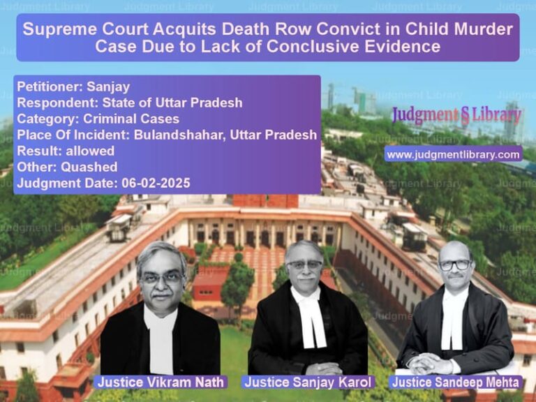 Supreme Court Acquits Death Row Convict in Child Murder Case Due to Lack of Conclusive Evidence image for SC Judgment dated 06-02-2025 in the case of Sanjay vs State of Uttar Pradesh