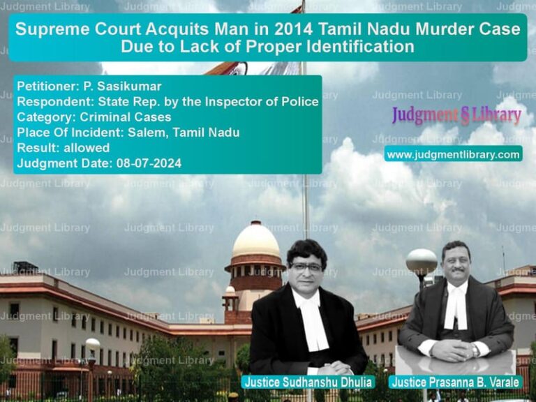 Supreme Court Acquits Man in 2014 Tamil Nadu Murder Case Due to Lack of Proper Identification image for SC Judgment dated 08-07-2024 in the case of P. Sasikumar vs State Rep. by the Inspector of