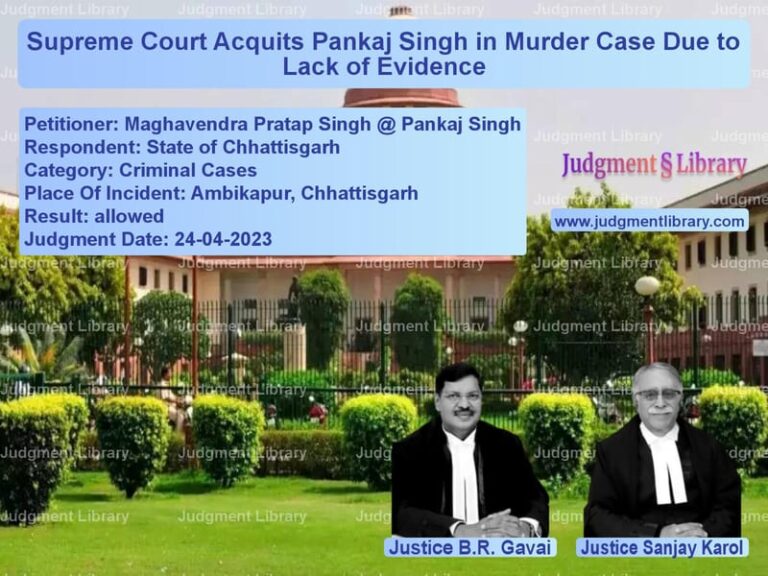 Supreme Court Acquits Pankaj Singh in Murder Case Due to Lack of Evidence image for SC Judgment dated 24-04-2023 in the case of Maghavendra Pratap Singh @ Pan vs State of Chhattisgarh