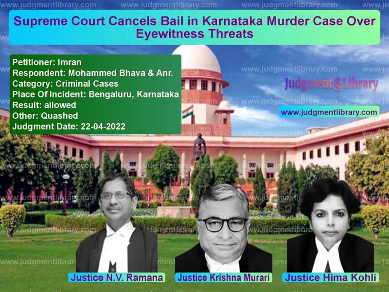 Supreme Court Cancels Bail in Karnataka Murder Case Over Eyewitness Threats image for SC Judgment dated 22-04-2022 in the case of Imran vs Mohammed Bhava & Anr.