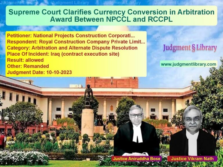 Supreme Court Clarifies Currency Conversion in Arbitration Award Between NPCCL and RCCPL image for SC Judgment dated 10-10-2023 in the case of National Projects Construction vs Royal Construction Company Pri