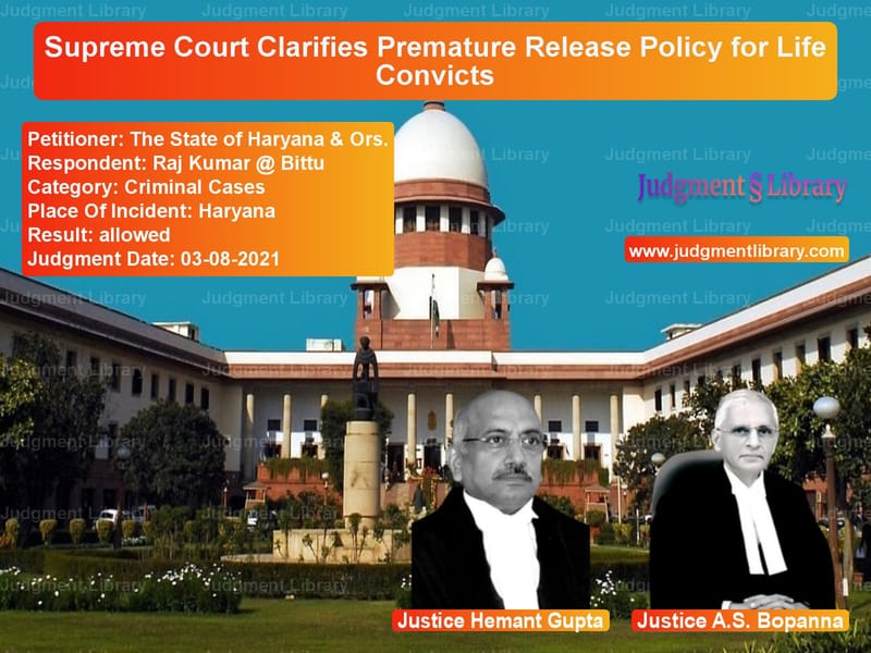 Supreme Court Clarifies Premature Release Policy for Life Convicts image for SC Judgment dated 03-08-2021 in the case of The State of Haryana & Ors. vs Raj Kumar @ Bittu