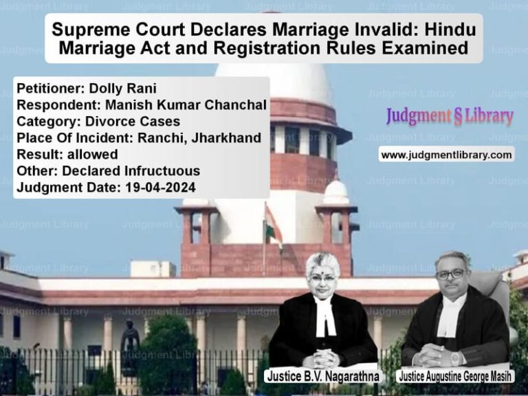 Supreme Court Declares Marriage Invalid: Hindu Marriage Act and Registration Rules Examined image for SC Judgment dated 19-04-2024 in the case of Dolly Rani vs Manish Kumar Chanchal