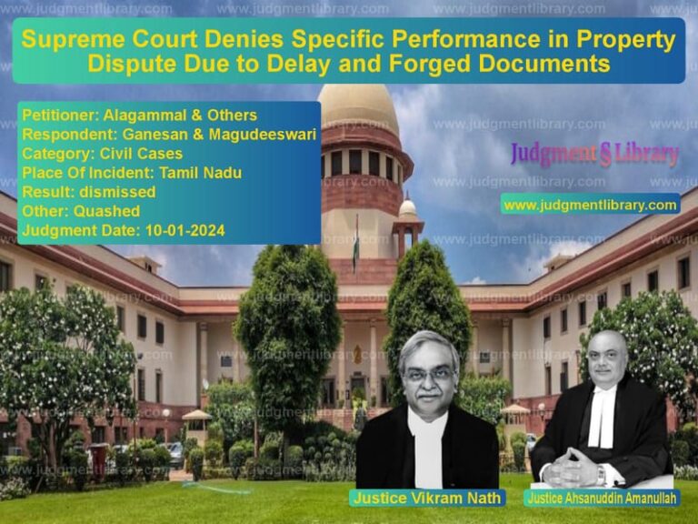 Supreme Court Denies Specific Performance in Property Dispute Due to Delay and Forged Documents image for SC Judgment dated 10-01-2024 in the case of Alagammal & Others vs Ganesan & Magudeeswari