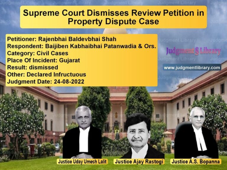 Supreme Court Dismisses Review Petition in Property Dispute Case image for SC Judgment dated 24-08-2022 in the case of Rajenbhai Baldevbhai Shah vs Baijiben Kabhaibhai Patanwadia