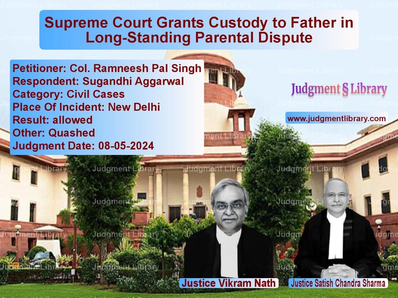 Supreme Court Grants Custody to Father in Long-Standing Parental Dispute image for SC Judgment dated 08-05-2024 in the case of Col. Ramneesh Pal Singh vs Sugandhi Aggarwal