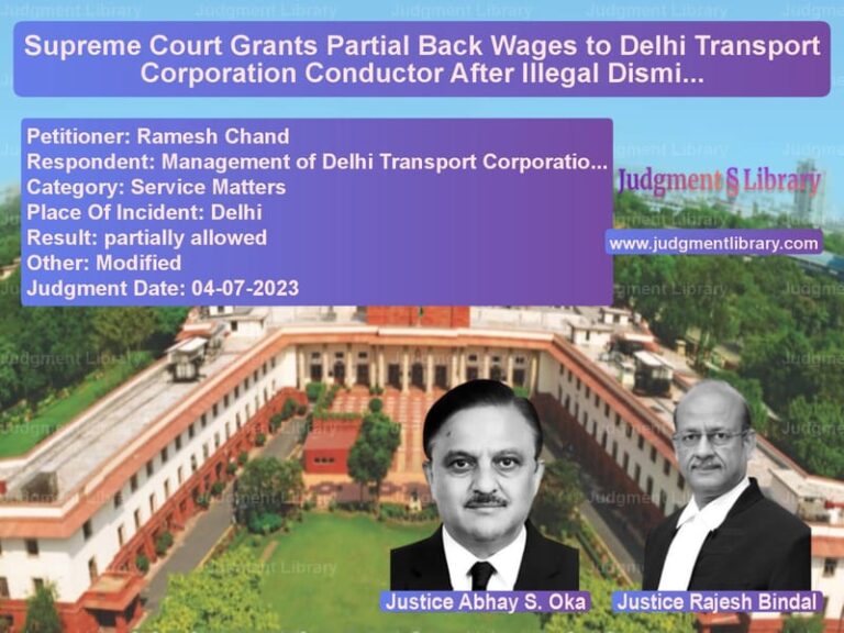 Supreme Court Grants Partial Back Wages to Delhi Transport Corporation Conductor After Illegal Dismissal image for SC Judgment dated 04-07-2023 in the case of Ramesh Chand vs Management of Delhi Transport