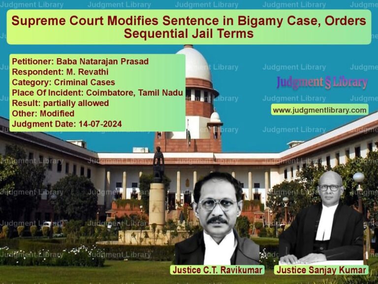 Supreme Court Modifies Sentence in Bigamy Case, Orders Sequential Jail Terms image for SC Judgment dated 14-07-2024 in the case of Baba Natarajan Prasad vs M. Revathi