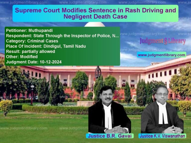 Supreme Court Modifies Sentence in Rash Driving and Negligent Death Case image for SC Judgment dated 10-12-2024 in the case of Muthupandi vs State Through the Inspector of