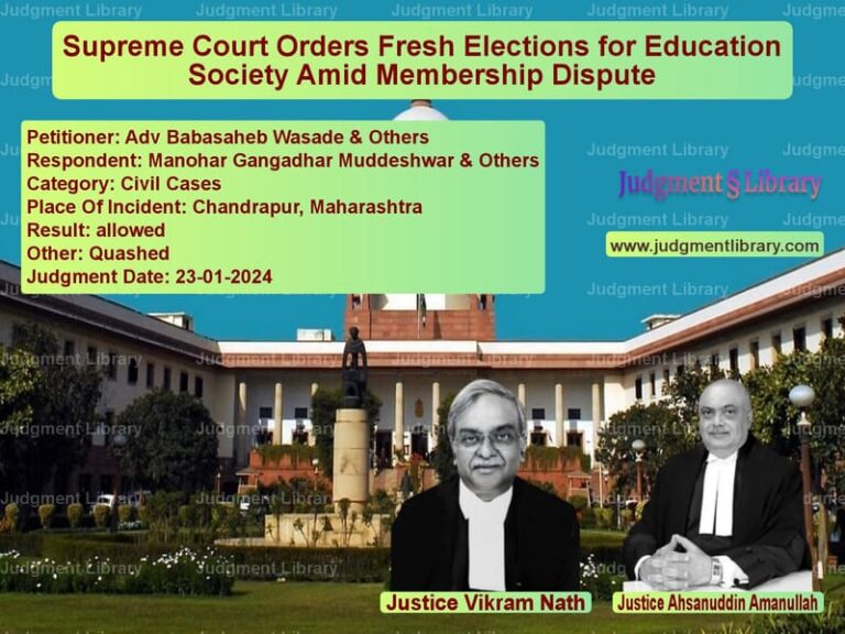 Supreme Court Orders Fresh Elections for Education Society Amid Membership Dispute image for SC Judgment dated 23-01-2024 in the case of Adv Babasaheb Wasade & Others vs Manohar Gangadhar Muddeshwar &