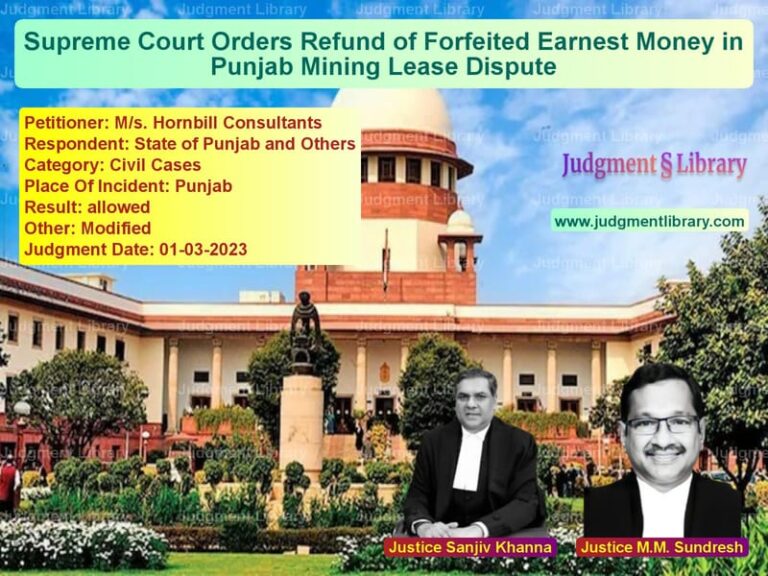 Supreme Court Orders Refund of Forfeited Earnest Money in Punjab Mining Lease Dispute image for SC Judgment dated 01-03-2023 in the case of M/s. Hornbill Consultants vs State of Punjab and Others