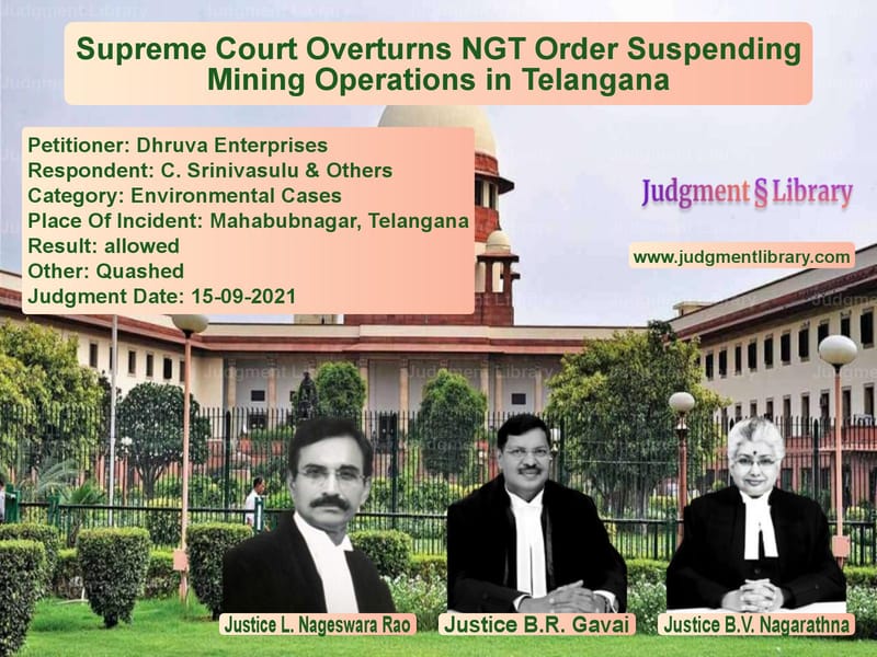 Supreme Court Overturns NGT Order Suspending Mining Operations in Telangana image for SC Judgment dated 15-09-2021 in the case of Dhruva Enterprises vs C. Srinivasulu & Others