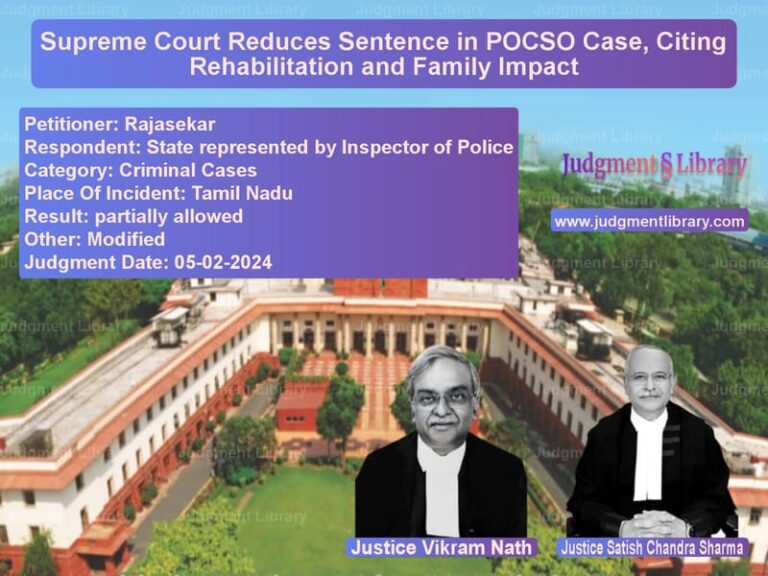 Supreme Court Reduces Sentence in POCSO Case, Citing Rehabilitation and Family Impact image for SC Judgment dated 05-02-2024 in the case of Rajasekar vs State represented by Inspector