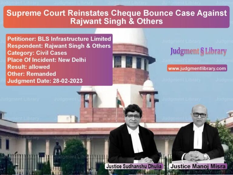 Supreme Court Reinstates Cheque Bounce Case Against Rajwant Singh & Others image for SC Judgment dated 28-02-2023 in the case of BLS Infrastructure Limited vs Rajwant Singh & Others