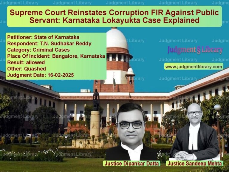 Supreme Court Reinstates Corruption FIR Against Public Servant: Karnataka Lokayukta Case Explained image for SC Judgment dated 16-02-2025 in the case of State of Karnataka vs T.N. Sudhakar Reddy
