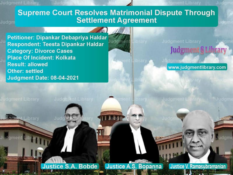 Supreme Court Resolves Matrimonial Dispute Through Settlement Agreement image for SC Judgment dated 08-04-2021 in the case of Dipankar Debapriya Haldar vs Teesta Dipankar Haldar