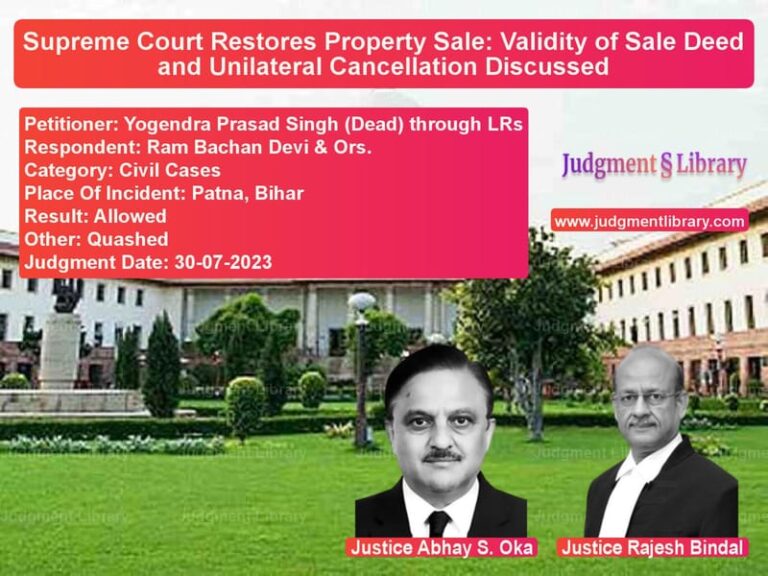 Supreme Court Restores Property Sale: Validity of Sale Deed and Unilateral Cancellation Discussed image for SC Judgment dated 30-07-2023 in the case of Yogendra Prasad Singh (Dead) t vs Ram Bachan Devi & Ors.