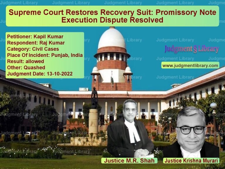 Supreme Court Restores Recovery Suit: Promissory Note Execution Dispute Resolved image for SC Judgment dated 13-10-2022 in the case of Kapil Kumar vs Raj Kumar