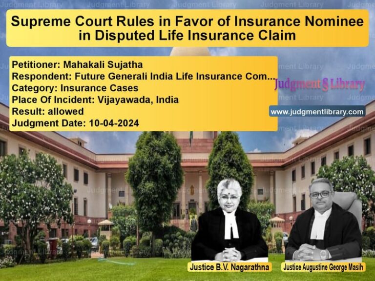 Supreme Court Rules in Favor of Insurance Nominee in Disputed Life Insurance Claim image for SC Judgment dated 10-04-2024 in the case of Mahakali Sujatha vs Future Generali India Life Ins