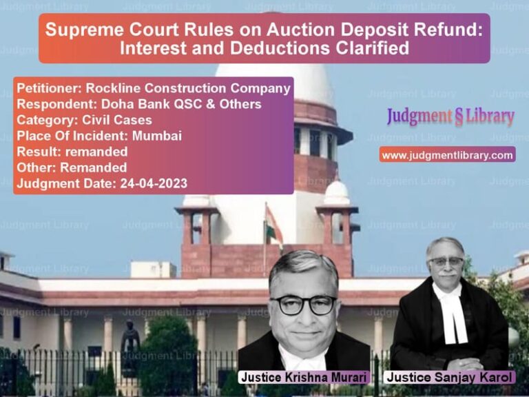 Supreme Court Rules on Auction Deposit Refund: Interest and Deductions Clarified image for SC Judgment dated 24-04-2023 in the case of Rockline Construction Company vs Doha Bank QSC & Others