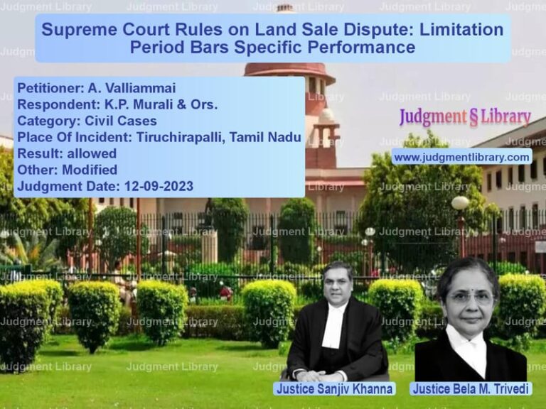 Supreme Court Rules on Land Sale Dispute: Limitation Period Bars Specific Performance image for SC Judgment dated 12-09-2023 in the case of A. Valliammai vs K.P. Murali & Ors.