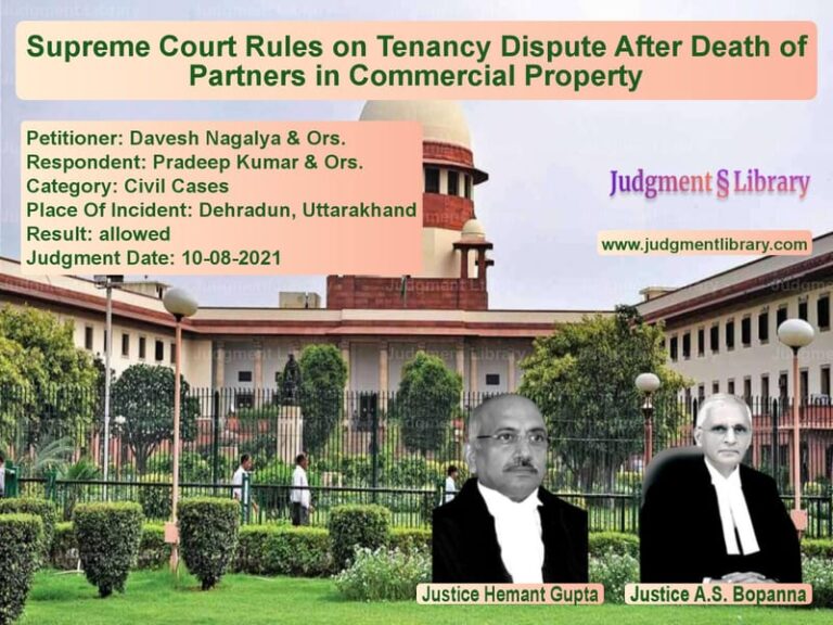 Supreme Court Rules on Tenancy Dispute After Death of Partners in Commercial Property image for SC Judgment dated 10-08-2021 in the case of Davesh Nagalya & Ors. vs Pradeep Kumar & Ors.