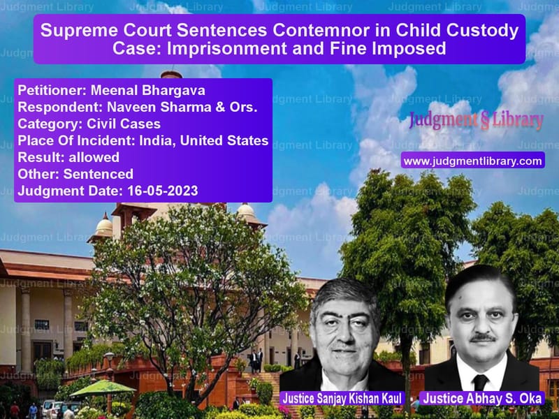 Supreme Court Sentences Contemnor in Child Custody Case: Imprisonment and Fine Imposed image for SC Judgment dated 16-05-2023 in the case of Meenal Bhargava vs Naveen Sharma & Ors.