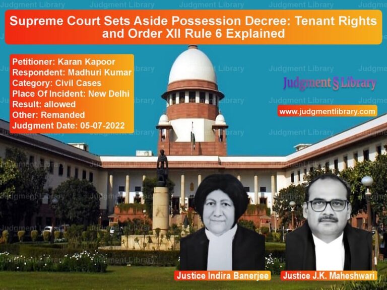 Supreme Court Sets Aside Possession Decree: Tenant Rights and Order XII Rule 6 Explained image for SC Judgment dated 05-07-2022 in the case of Karan Kapoor vs Madhuri Kumar