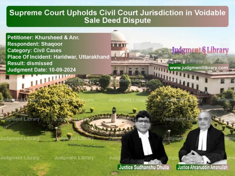 Supreme Court Upholds Civil Court Jurisdiction in Voidable Sale Deed Dispute image for SC Judgment dated 10-09-2024 in the case of Khursheed & Anr. vs Shaqoor