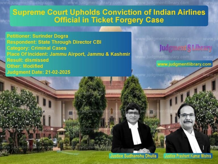 Supreme Court Upholds Conviction of Indian Airlines Official in Ticket Forgery Case image for SC Judgment dated 21-02-2025 in the case of Surinder Dogra vs State Through Director CBI
