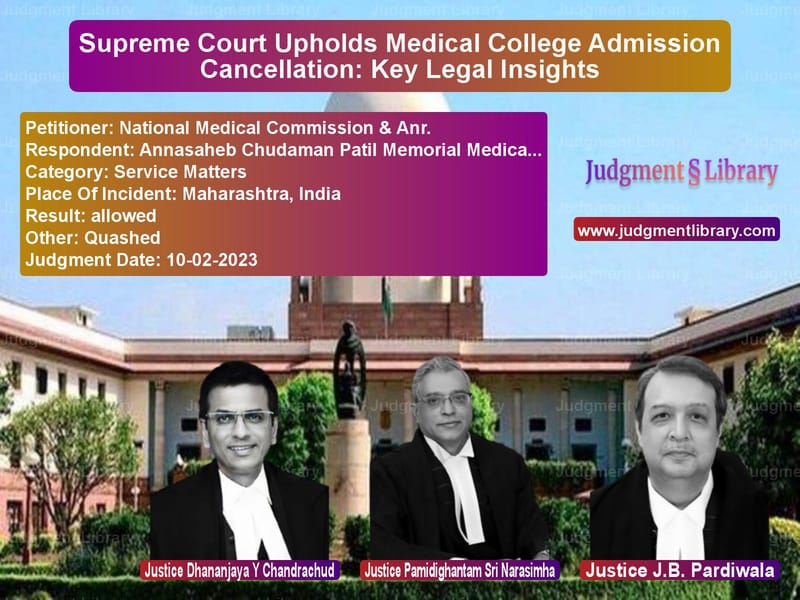 Supreme Court Upholds Medical College Admission Cancellation: Key Legal Insights image for SC Judgment dated 10-02-2023 in the case of National Medical Commission & vs Annasaheb Chudaman Patil Memor