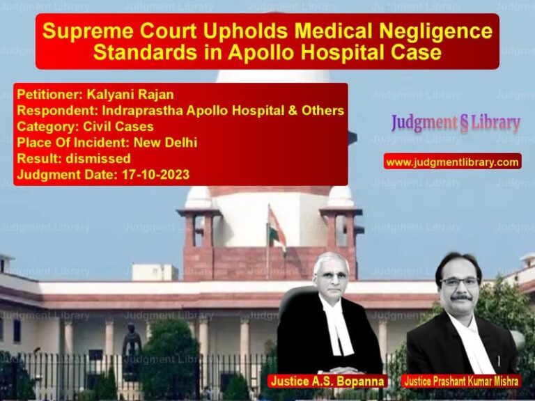 Supreme Court Upholds Medical Negligence Standards in Apollo Hospital Case image for SC Judgment dated 17-10-2023 in the case of Kalyani Rajan vs Indraprastha Apollo Hospital &