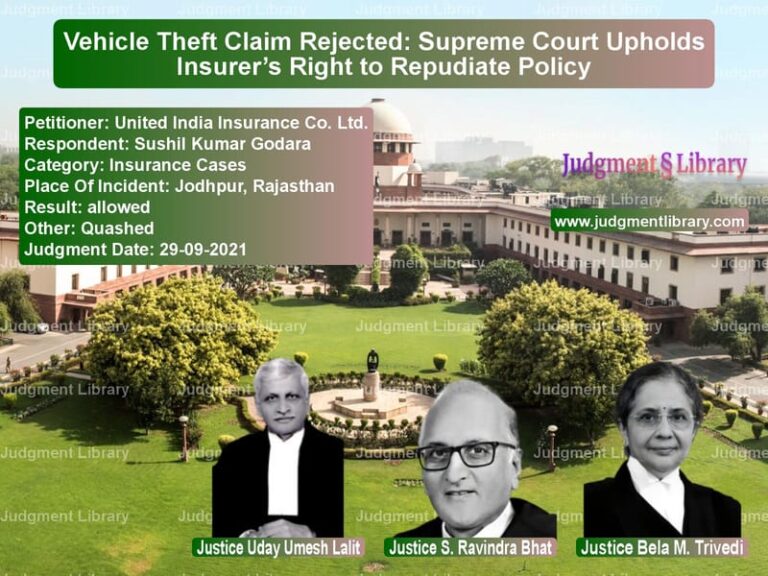 Vehicle Theft Claim Rejected: Supreme Court Upholds Insurer’s Right to Repudiate Policy image for SC Judgment dated 29-09-2021 in the case of United India Insurance Co. Ltd vs Sushil Kumar Godara