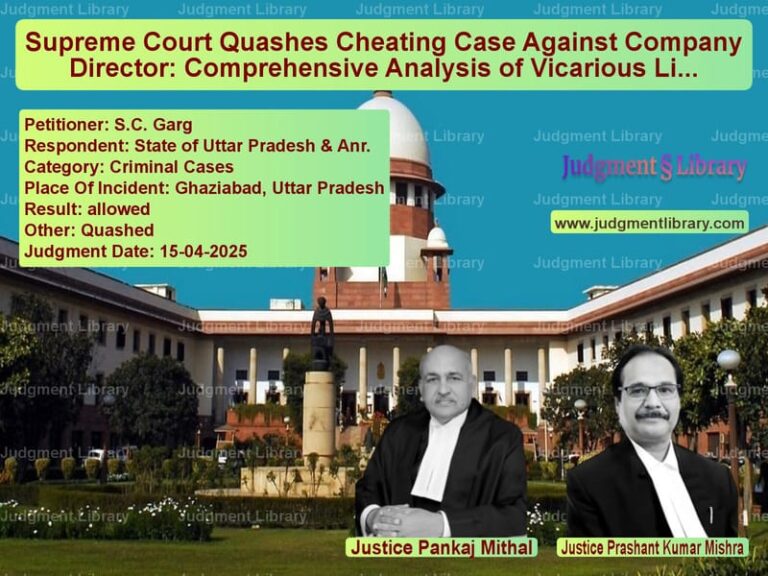 Supreme Court Quashes Cheating Case Against Company Director: Comprehensive Analysis of Vicarious Liability and Res Judicata Principles image for SC Judgment dated 15-04-2025 in the case of S.C. Garg vs State of Uttar Pradesh & Anr.