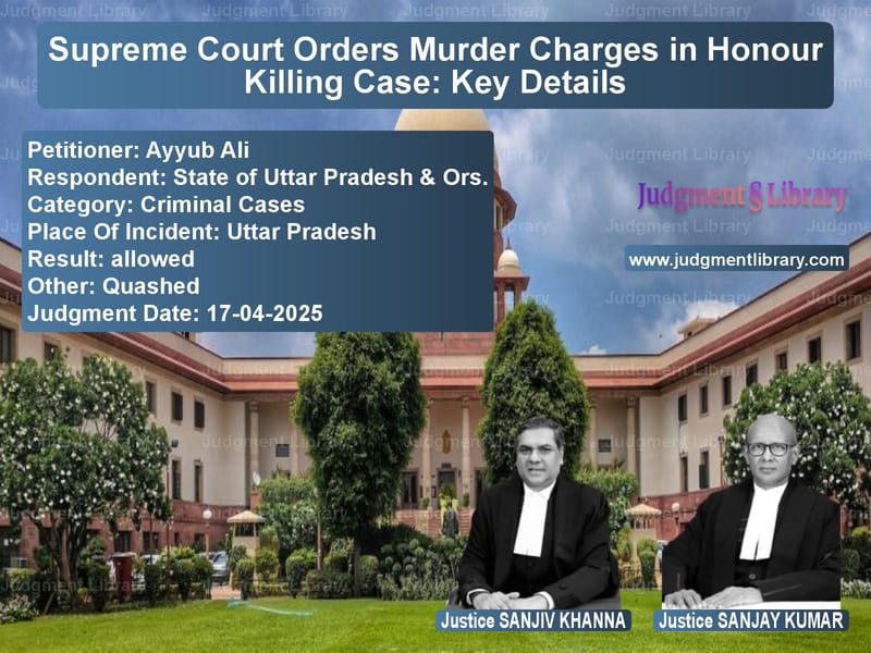 Supreme Court Orders Murder Charges in Honour Killing Case: Key Details image for SC Judgment dated 17-04-2025 in the case of Ayyub Ali vs State of Uttar Pradesh & Ors.