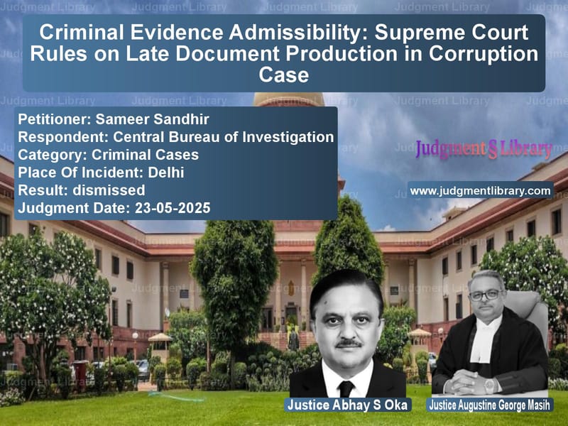 Criminal Evidence Admissibility: Supreme Court Rules on Late Document Production in Corruption Case image for SC Judgment dated 23-05-2025 in the case of Sameer Sandhir vs Central Bureau of Investigatio