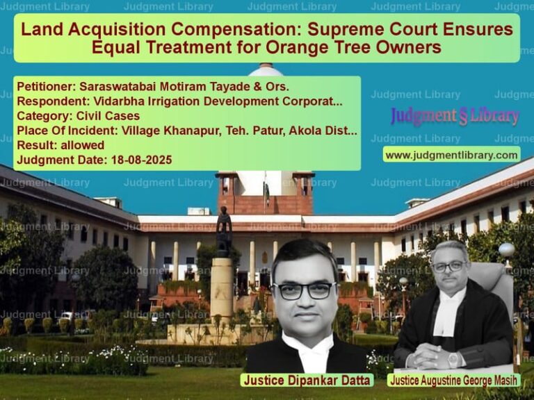 Land Acquisition Compensation: Supreme Court Ensures Equal Treatment for Orange Tree Owners image for SC Judgment dated 18-08-2025 in the case of Saraswatabai Motiram Tayade & vs Vidarbha Irrigation Developmen