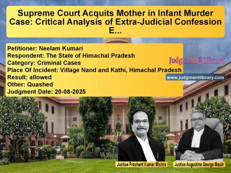 Supreme Court Acquits Mother in Infant Murder Case: Critical Analysis of Extra-Judicial Confession Evidence image for SC Judgment dated 20-08-2025 in the case of Neelam Kumari vs The State of Himachal Pradesh