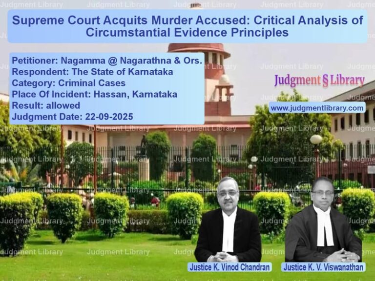 Supreme Court Acquits Murder Accused: Critical Analysis of Circumstantial Evidence Principles image for SC Judgment dated 22-09-2025 in the case of Nagamma @ Nagarathna & Ors. vs The State of Karnataka