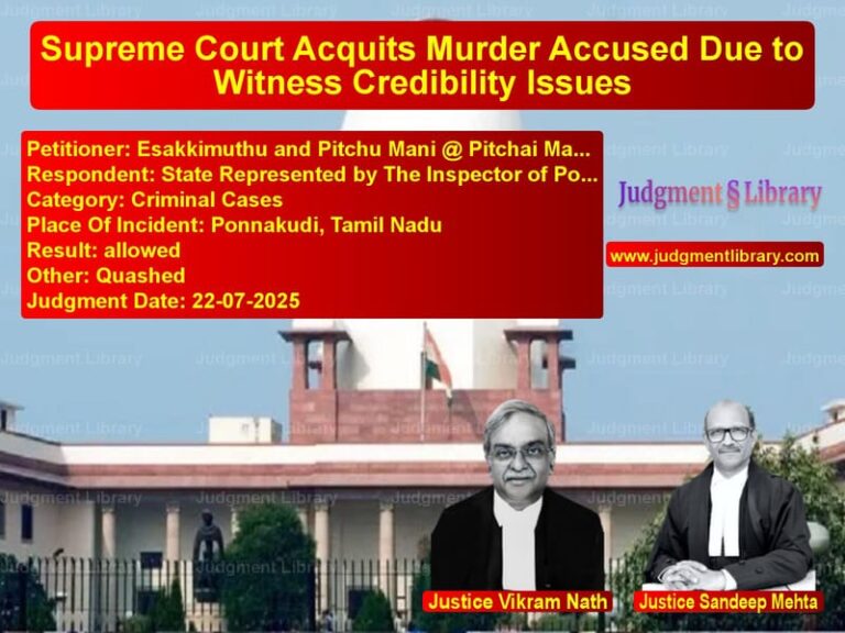 Supreme Court Acquits Murder Accused Due to Witness Credibility Issues image for SC Judgment dated 22-07-2025 in the case of Esakkimuthu and Pitchu Mani @ vs State Represented by The Inspe