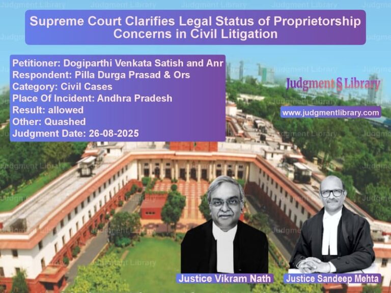 Supreme Court Clarifies Legal Status of Proprietorship Concerns in Civil Litigation image for SC Judgment dated 26-08-2025 in the case of Dogiparthi Venkata Satish and vs Pilla Durga Prasad & Ors
