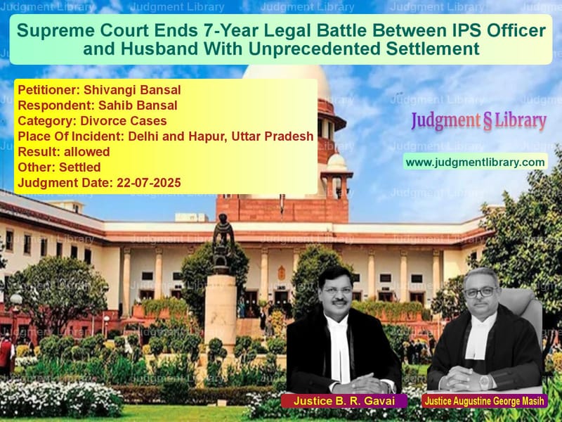 Supreme Court Ends 7-Year Legal Battle Between IPS Officer and Husband With Unprecedented Settlement image for SC Judgment dated 22-07-2025 in the case of Shivangi Bansal vs Sahib Bansal