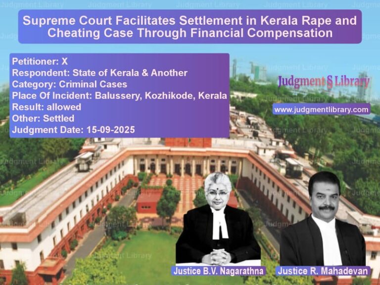 Supreme Court Facilitates Settlement in Kerala Rape and Cheating Case Through Financial Compensation image for SC Judgment dated 15-09-2025 in the case of X vs State of Kerala & Another