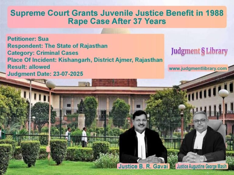 Supreme Court Grants Juvenile Justice Benefit in 1988 Rape Case After 37 Years image for SC Judgment dated 23-07-2025 in the case of Sua vs The State of Rajasthan