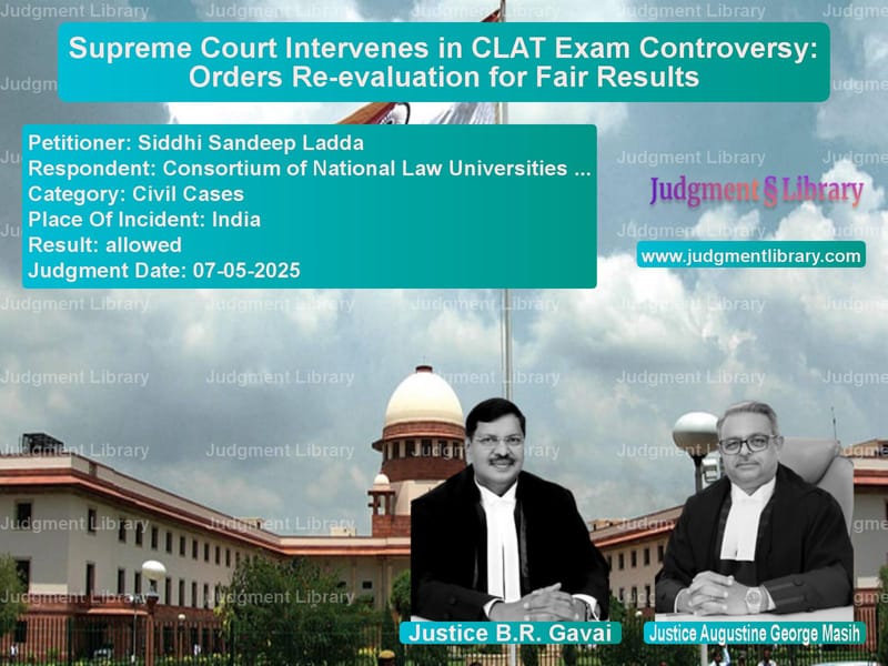 Supreme Court Intervenes in CLAT Exam Controversy: Orders Re-evaluation for Fair Results image for SC Judgment dated 07-05-2025 in the case of Siddhi Sandeep Ladda vs Consortium of National Law Uni