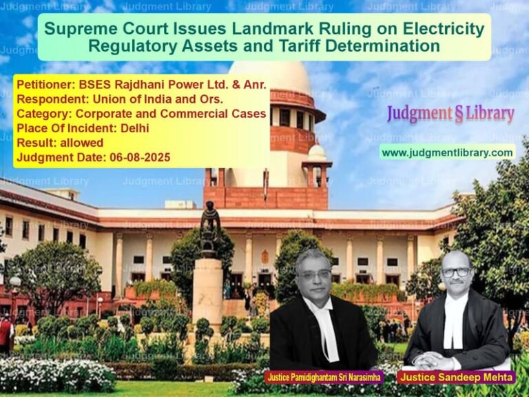 Supreme Court Issues Landmark Ruling on Electricity Regulatory Assets and Tariff Determination image for SC Judgment dated 06-08-2025 in the case of BSES Rajdhani Power Ltd. & Anr vs Union of India and Ors.