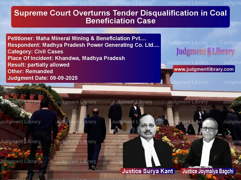 Supreme Court Overturns Tender Disqualification in Coal Beneficiation Case image for SC Judgment dated 09-09-2025 in the case of Maha Mineral Mining & Benefici vs Madhya Pradesh Power Generatin