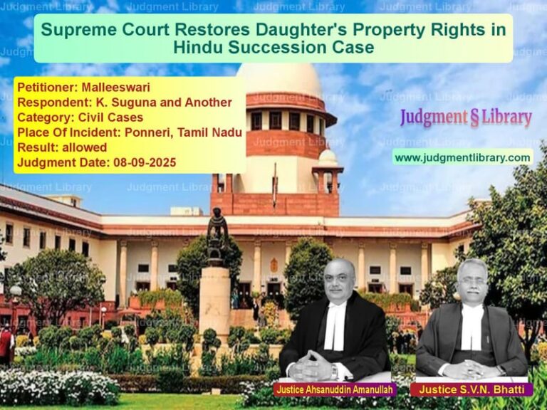 Supreme Court Restores Daughter's Property Rights in Hindu Succession Case image for SC Judgment dated 08-09-2025 in the case of Malleeswari vs K. Suguna and Another